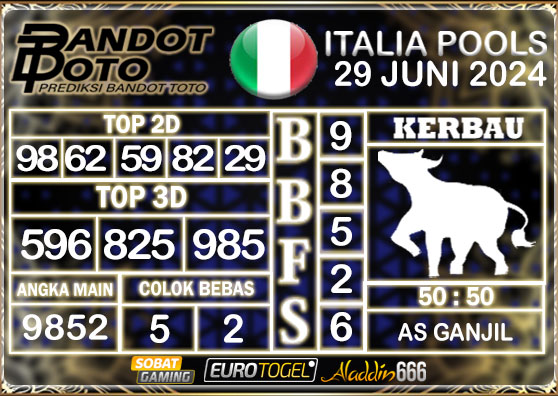 Prediksi Togel Italia Pools 29 JUNI 2024