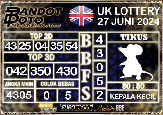 Prediksi Togel UK6D Lottery 27 JUNI 2024