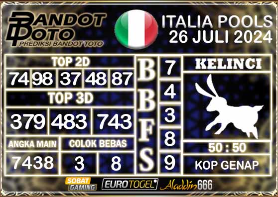 Prediksi Togel Italia Pools 26 Juli 2024