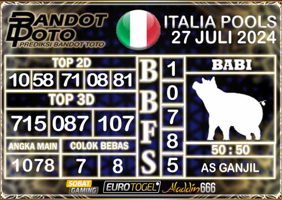 Prediksi Togel Italia Pools 27 Juli 2024