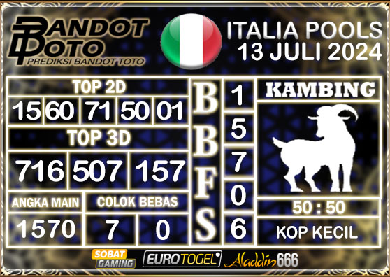 Prediksi Togel Italia Pools 13 Juli 2024