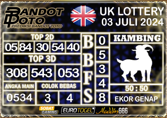 Prediksi Togel UK6D Lottery 03 Juli 2024