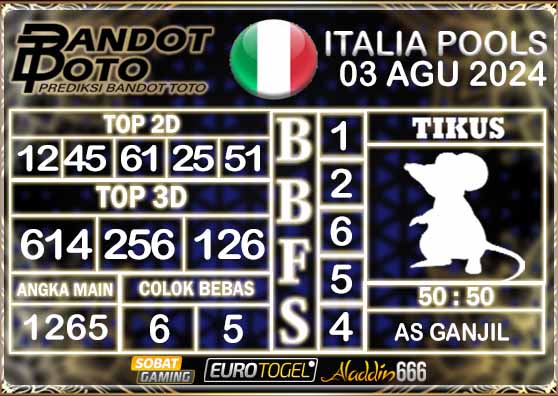 Prediksi Togel Italia Pools 03 AGUSTUS 2024