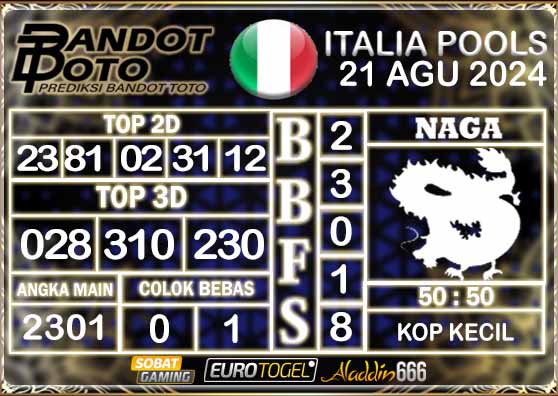 Prediksi Togel Italia Pools 21 AGUSTUS 2024