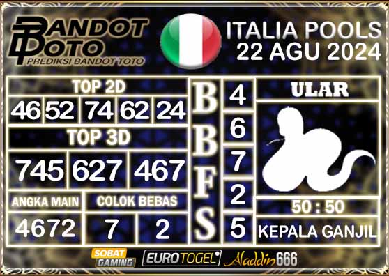 Prediksi Togel Italia Pools 22 AGUSTUS 2024