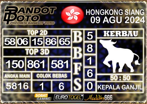 Prediksi Togel HK Siang 09 AGUSTUS 2024