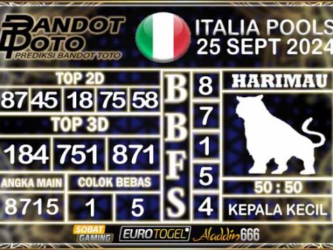 Prediksi Togel Italia Pools 25 SEPTEMBER 2024