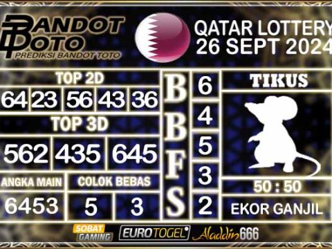 Prediksi Togel Qatar Lottery 26 SEPTEMBER 2024