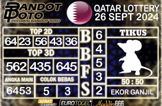 Prediksi Togel Qatar Lottery 26 SEPTEMBER 2024