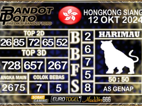 Prediksi Togel HK Siang 12 OKTOBER 2024