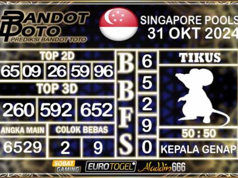 Prediksi Togel Singapore Pools 31 OKTOBER 2024