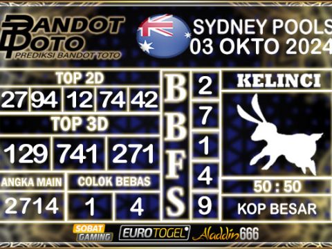 Prediksi Togel Sydney Pools 03 OKTOBER 2024