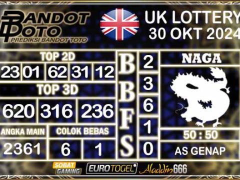 Prediksi Togel UK6D Lottery 30 OKTOBER 2024