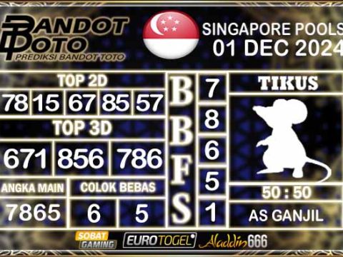 Prediksi Togel Singapore Pools 01 DESEMBER 2024