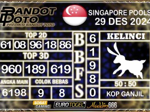 Prediksi Togel Singapore Pools 29 DESEMBER 2024