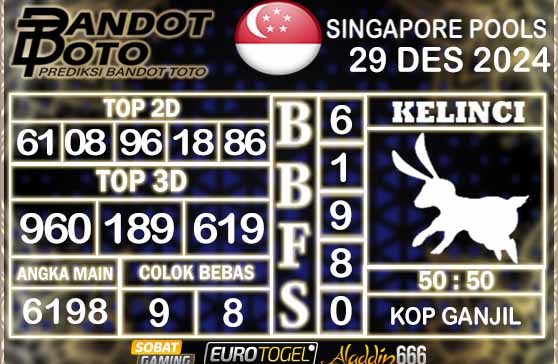 Prediksi Togel Singapore Pools 29 DESEMBER 2024