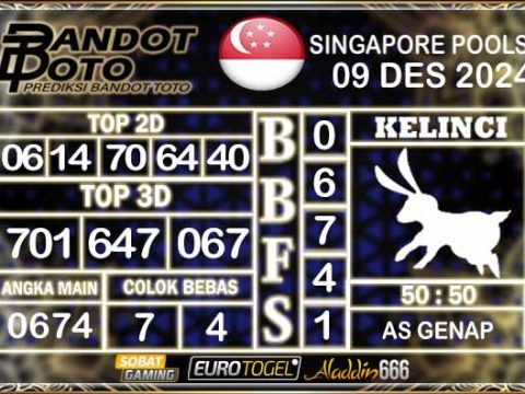Prediksi Togel Singapore Pools 09 DESEMBER 2024